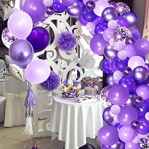 Purple Shades Balloons Garland Arch Kit-128Pcs 5” 12” Dark Pastel Light Metallic Confetti Purple Balloons Arch Set for Purple Wedding Birthday Baby Shower Graduation Party Decorations