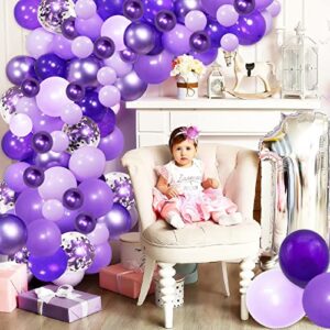 Purple Shades Balloons Garland Arch Kit-128Pcs 5” 12” Dark Pastel Light Metallic Confetti Purple Balloons Arch Set for Purple Wedding Birthday Baby Shower Graduation Party Decorations