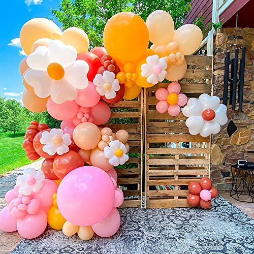 155Pcs Daisy Balloon Arch Garland Kit Macaron Pink Yellow Orange White Heart Balloons with Plum Clip Daisy Shaped Flower for Two Groovy Party Decor Daisy Theme Wedding Birthday Baby Shower