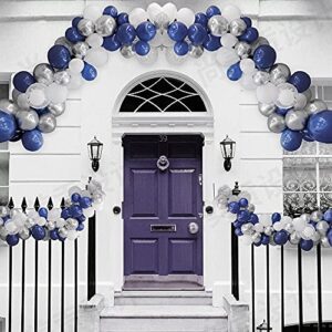 JULLIZ 145pcs Navy Blue Silver Balloons Garland Kit, Royal Blue Silver White Confetti Balloon Arch for 2023Graduation Party Wedding Birthday Shower Classroom Decoration