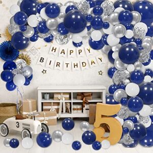 JULLIZ 145pcs Navy Blue Silver Balloons Garland Kit, Royal Blue Silver White Confetti Balloon Arch for 2023Graduation Party Wedding Birthday Shower Classroom Decoration