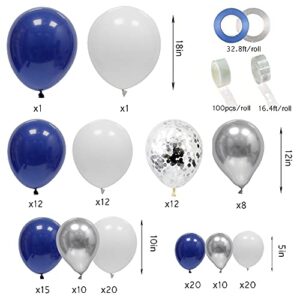 JULLIZ 145pcs Navy Blue Silver Balloons Garland Kit, Royal Blue Silver White Confetti Balloon Arch for 2023Graduation Party Wedding Birthday Shower Classroom Decoration