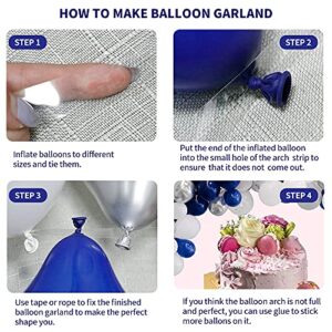 JULLIZ 145pcs Navy Blue Silver Balloons Garland Kit, Royal Blue Silver White Confetti Balloon Arch for 2023Graduation Party Wedding Birthday Shower Classroom Decoration