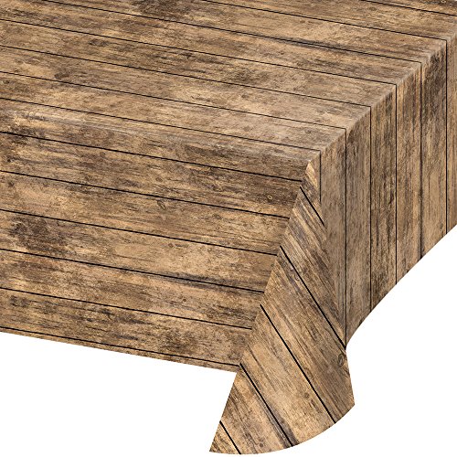 Creative Converting TABLECOVER PL 54" X 108" AOP BROWN Wood Grain Design Plastic Tablecloth, 54 x 108, Multicolor