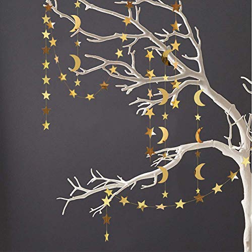 Decor365 Gold Star Moon Garland Hanging Garands Streamers Banner Backdrop for Twinkle Little Star Party Decoration First Birthday/Baby Shower/Wedding//Kids Room/Nursery/Ramadan EID/Graduation Decor