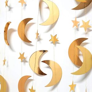 Decor365 Gold Star Moon Garland Hanging Garands Streamers Banner Backdrop for Twinkle Little Star Party Decoration First Birthday/Baby Shower/Wedding//Kids Room/Nursery/Ramadan EID/Graduation Decor