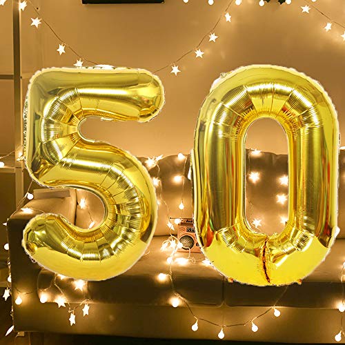 Eokeanon Number 50 and Gold Confetti Balloons, 40 Inch Gold Number 50 Balloon with 5PCS 12 Inch Gold Confetti Balloons for 50th Birthday Party Decorations 50th Anniversary Décor