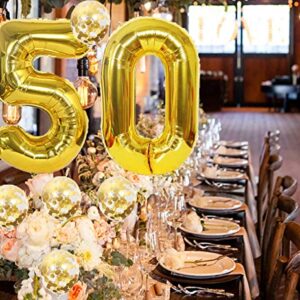 Eokeanon Number 50 and Gold Confetti Balloons, 40 Inch Gold Number 50 Balloon with 5PCS 12 Inch Gold Confetti Balloons for 50th Birthday Party Decorations 50th Anniversary Décor