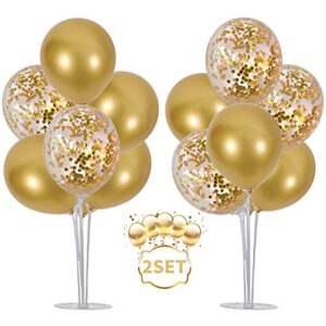 toniful balloons stand kit table decorations,2 set with 14 sticks, 14 cups, 2 base, 16 gold balloons for wedding graduation 30th 40th 50th 60th 70th 80th 90th 100th birthday table decorations