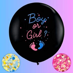 Jumbo Gender Reveal Confetti Balloons 2pcs 36" Black Boy or Girl Balloon Come with Blue Pink Confetti for Baby Gender Reveal Party Idea