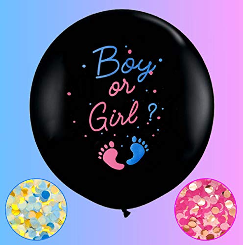 Jumbo Gender Reveal Confetti Balloons 2pcs 36" Black Boy or Girl Balloon Come with Blue Pink Confetti for Baby Gender Reveal Party Idea