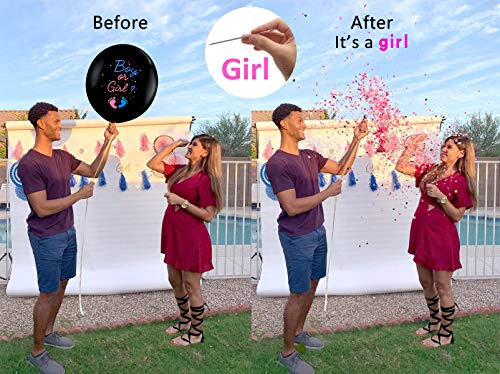 Jumbo Gender Reveal Confetti Balloons 2pcs 36" Black Boy or Girl Balloon Come with Blue Pink Confetti for Baby Gender Reveal Party Idea