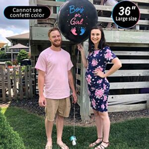 Jumbo Gender Reveal Confetti Balloons 2pcs 36" Black Boy or Girl Balloon Come with Blue Pink Confetti for Baby Gender Reveal Party Idea