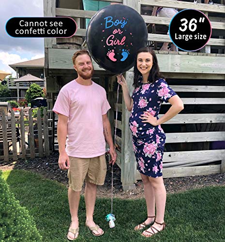 Jumbo Gender Reveal Confetti Balloons 2pcs 36" Black Boy or Girl Balloon Come with Blue Pink Confetti for Baby Gender Reveal Party Idea