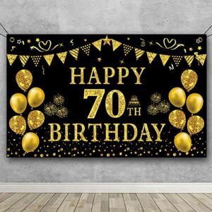 trgowaul 70th birthday backdrop gold and black 5.9 x 3.6 fts happy birthday party decorations banner for women men photography supplies background happy birthday decoration