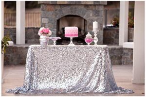 shidianyi 50”x72”silver sequin tablecloth, wedding table cloth, sparkle sequin linens, glitz, sequin cake tablecloth, sequin tablecloth (50”x72”)