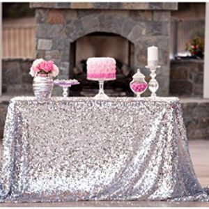 ShiDianYi 50''x72''Silver Sequin Tablecloth, Wedding Table Cloth, Sparkle Sequin Linens, Glitz, Sequin Cake Tablecloth, Sequin Tablecloth (50''x72'')