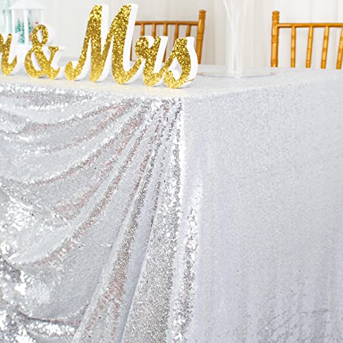 ShiDianYi 50''x72''Silver Sequin Tablecloth, Wedding Table Cloth, Sparkle Sequin Linens, Glitz, Sequin Cake Tablecloth, Sequin Tablecloth (50''x72'')