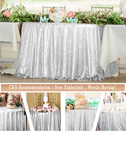 ShiDianYi 50''x72''Silver Sequin Tablecloth, Wedding Table Cloth, Sparkle Sequin Linens, Glitz, Sequin Cake Tablecloth, Sequin Tablecloth (50''x72'')