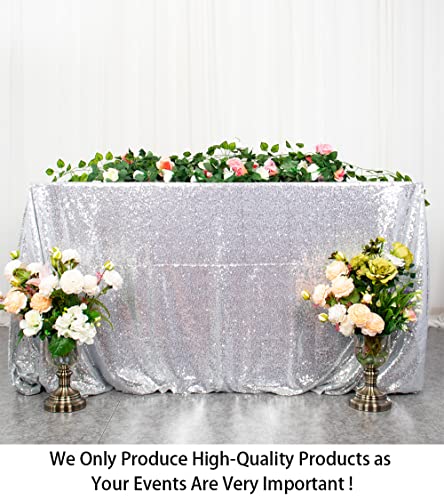 ShiDianYi 50''x72''Silver Sequin Tablecloth, Wedding Table Cloth, Sparkle Sequin Linens, Glitz, Sequin Cake Tablecloth, Sequin Tablecloth (50''x72'')