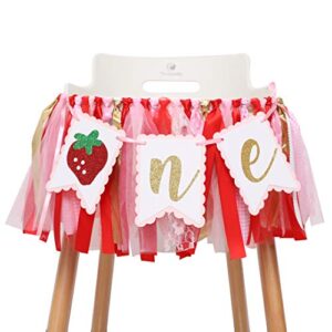 berry strawberry theme high chair banner – sweet first birthday banner – smash cake photo prop – 1st birthday photo backdrop decorations – birthday souvenir and gifts for kids (strawberry-2)