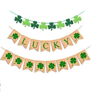 ximishop st patrick’s day decorations, st.patrick’s day banner, irish felt shamrock clover garland burlap banners，irish party supplies – green and light green color