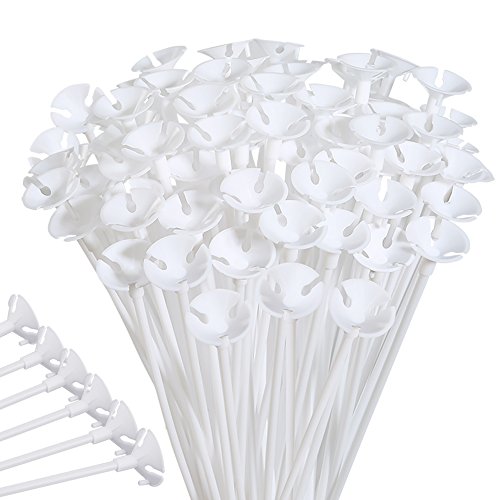 PP OPOUNT Upgraded Version 100 Pieces White Plastic Balloon Sticks Holders and Cups for Christmas Decoration Party and Wedding Decoration