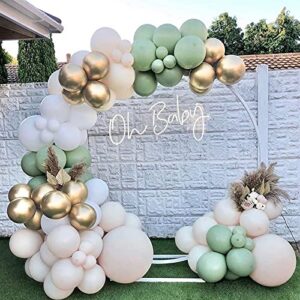 Sage Green Balloon Garland Arch Kit 144pcs Baby Shower Decor with Olive Eucalyptus Green White Gold Double-Stuffed Blush Balloons for Jungle Woodland Safari Baby Shower Bridal Wedding Wild One 1st Birthday Theme Party Decorations