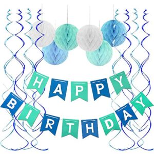 fecedy blue happy birthday banner honeycomb balls swirls streamers for birthday party decorations