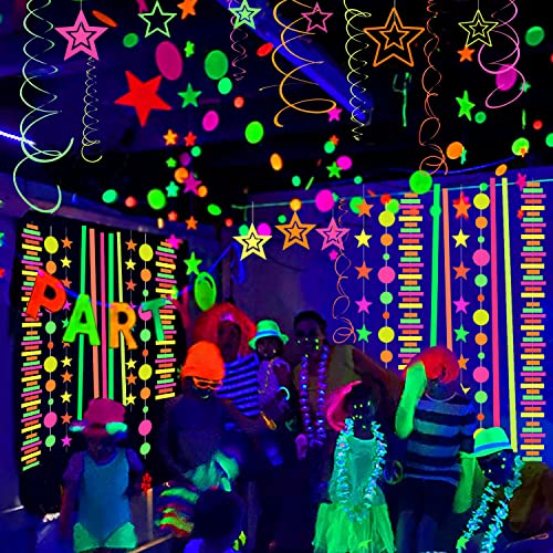 508feet Paper UV Neon Garland Neon Streamers Glow in the Dark Neon Party Supplies and Decorations Glow in the Dark Streamers Blacklight Reactive Fluorescent Black Light Party Kit for Birthday Wedding
