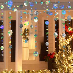 Twinkle Little Star Garlands Iridescent Party Supplies Holographic Hanging Stars Streamer Euphoria Birthday Decorations Circle dot Streamer Banner Backdrop Ramadan EID Graduation Disco Party Supplies