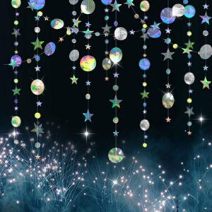 Twinkle Little Star Garlands Iridescent Party Supplies Holographic Hanging Stars Streamer Euphoria Birthday Decorations Circle dot Streamer Banner Backdrop Ramadan EID Graduation Disco Party Supplies