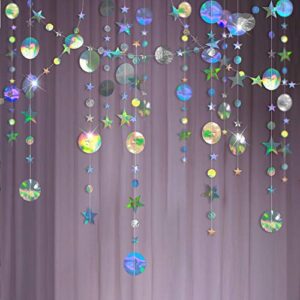 Twinkle Little Star Garlands Iridescent Party Supplies Holographic Hanging Stars Streamer Euphoria Birthday Decorations Circle dot Streamer Banner Backdrop Ramadan EID Graduation Disco Party Supplies