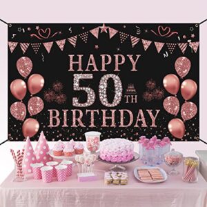 Trgowaul 50th Birthday Decorations for Women - Rose Gold 50th Birthday Banner Backdrop 50th Birthday Party Suppiles Photography Supplies Background Happy 50th Birthday Banner