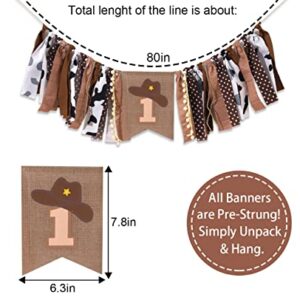 1st Birthday High Chair Banner - Cowboy Rodeo for Party Fabric Decor,Cake Smash Baby Shower,Backdrop Garland for photo props