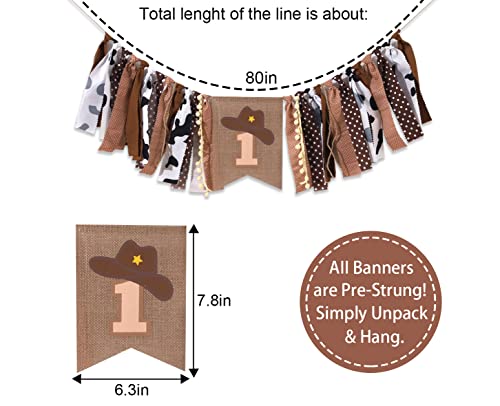 1st Birthday High Chair Banner - Cowboy Rodeo for Party Fabric Decor,Cake Smash Baby Shower,Backdrop Garland for photo props