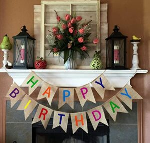 vagski happy birthday burlap banner colorful bunting banner garland flags for birthday party decorations rustic birthday sign vag041