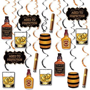 whiskey birthday party decorations for men, aged to perfection party supplies whiskey beer party hanging swirls ceiling streamers for 30th 40th 50th birthday decorations cheers and beers party