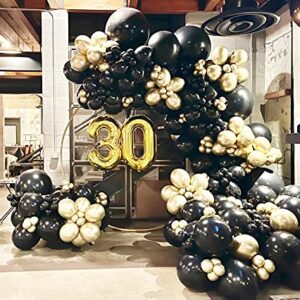 BALONAR 136Pcs DIY Gold and Black Garland Balloons Kits with 18/10/5/Inch Metallic Chrome Balloons for Birthday Party Celebration Graduation Bachelorette Wedding Baby Shower Ceremony Anniversary Balloon Chain. (Black)