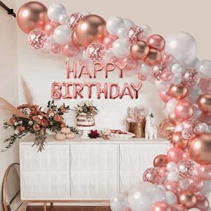 Janinus Rose Gold Balloons Garland Arch Kit- 5+12+18 Inch Rose Gold White Confetti Birthday Balloons Decorations For Women Girls Princess Engagement Wedding Birthday Party decorations