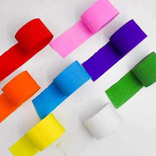 8 Rolls Crepe Paper Streamers in 8 Colors, Wedding Birthday Baby Shower Graduation Colorful Candyland Party Decoration Backdrop, Rainbow DIY Supplies, Colored Living Room Bedroom Decor, Art Crafts