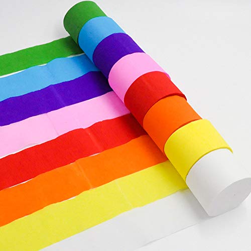 8 Rolls Crepe Paper Streamers in 8 Colors, Wedding Birthday Baby Shower Graduation Colorful Candyland Party Decoration Backdrop, Rainbow DIY Supplies, Colored Living Room Bedroom Decor, Art Crafts