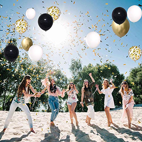 Black and Gold Confetti Balloons, 50 Pack 12inch White Latex Party Balloon Set with Gold Ribbon for Graduation Wedding Birthday Baby Shower Decorations