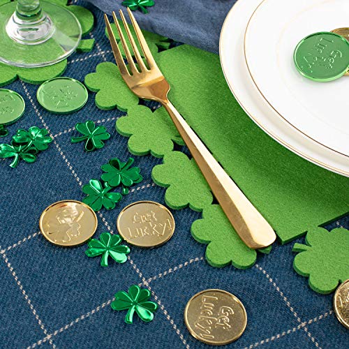 Whaline St Patrick's Day Table Decorations, 100 Pcs Plastic Good Luck Coins and 1 Oz Shamrock Clover Confetti Table Sprinkles for Irish St Patricks Party Decoration Favors Supplies