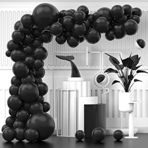 nisocy black latex balloon arch kit, 102pcs 18in 12in 10in 5in arch garland for festival picnic, engagement, wedding, birthday party, black theme anniversary celebration decoration with 33ft ribbon
