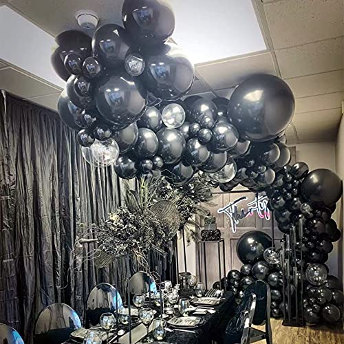 NISOCY Black Latex Balloon Arch Kit, 102PCS 18In 12In 10In 5In Arch Garland For Festival Picnic, Engagement, Wedding, Birthday Party, Black Theme Anniversary Celebration Decoration With 33FT Ribbon