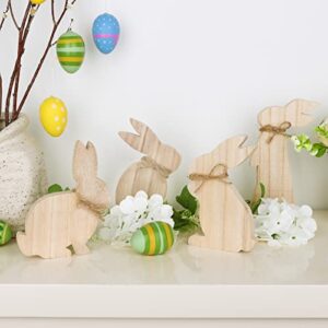 Treory Easter Decorations for The Home, 4 pcs Easter Bunny Natural Wooden Table Centerpiece Signs Easter Decor Rustic Freestanding Tabletop for Home Tiered Tray Decor Farmhouse Decor for Easter Gifts