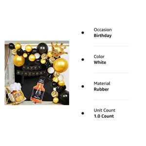 Black Gold Birthday Party Decorations Set Happy Birthday Confetti Balloons with Banner,Crown Balloons,Champagne Foil Balloons,Beer Cup Balloons for Men Women Birthday Party Supplies