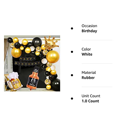 Black Gold Birthday Party Decorations Set Happy Birthday Confetti Balloons with Banner,Crown Balloons,Champagne Foil Balloons,Beer Cup Balloons for Men Women Birthday Party Supplies