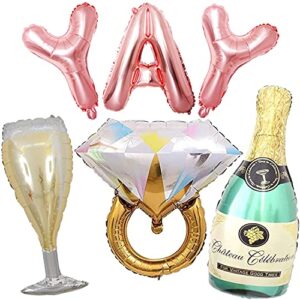 Bachelorette Party Decorations Balloons - Bridal Shower Decorations | YAY Party Banner Balloon | Champagne Bottle Goblet Balloons | Ring Foil | Engagement Party Decoration - Bachelorette Favor